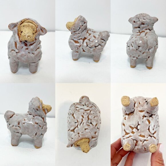 Set Of 4 Whimsical Terracotta Sheep Sculptures Studio Made Glazed Figurines - Picture 5 of 6